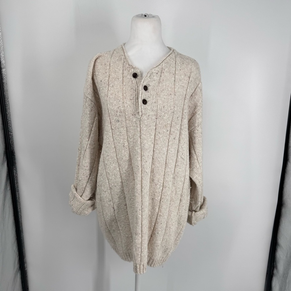 Vintage 90s  knit henley sweater in speckled cream
